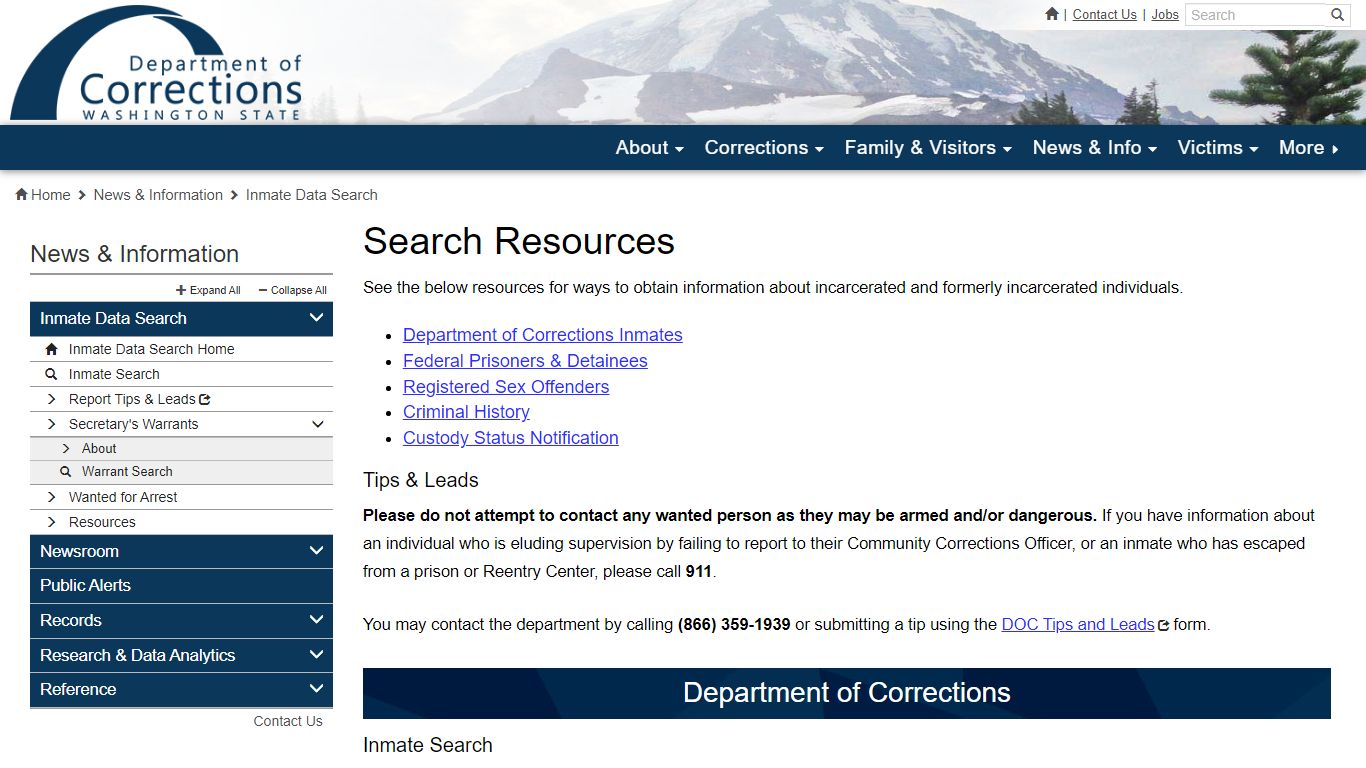 Search Resources | Washington State Department of Corrections